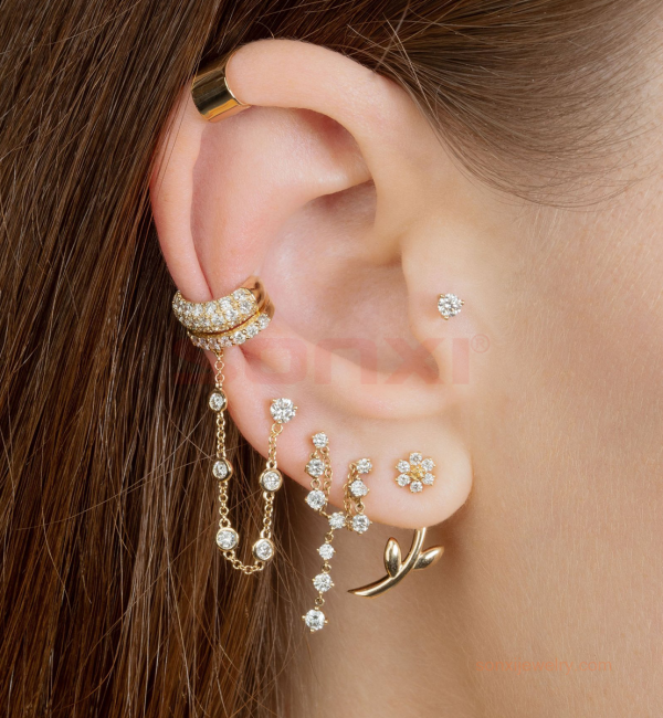 Diamond Connected Droplet Earring