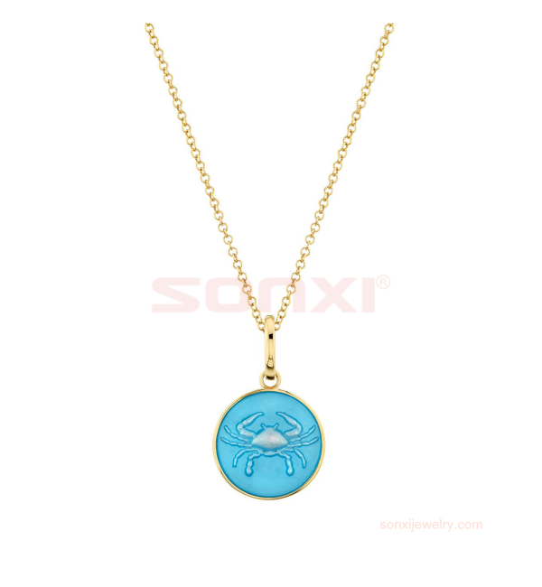 Gold And Blue Enamel Zodiac Pendant