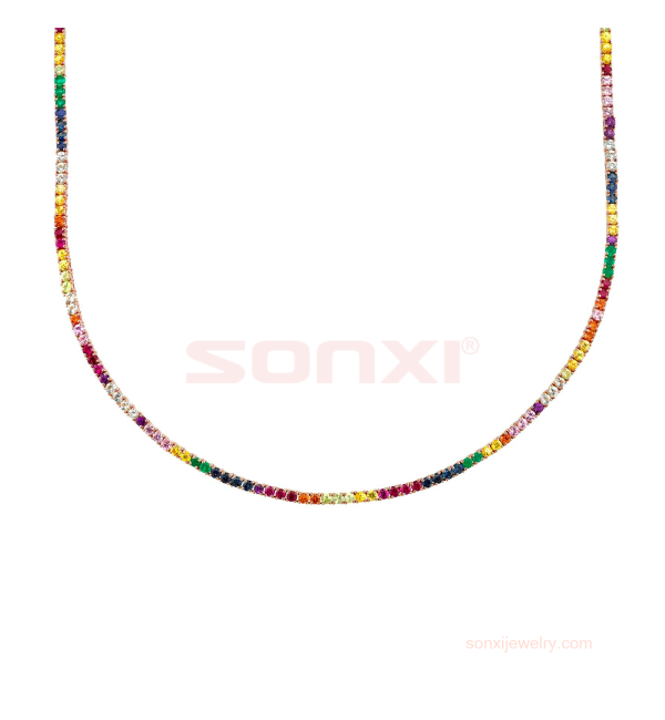 14k Rose Gold Perfect Rainbow Collar Tennis Necklace