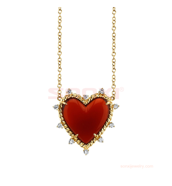 Diamond And Carnelian Heart Twist Necklace