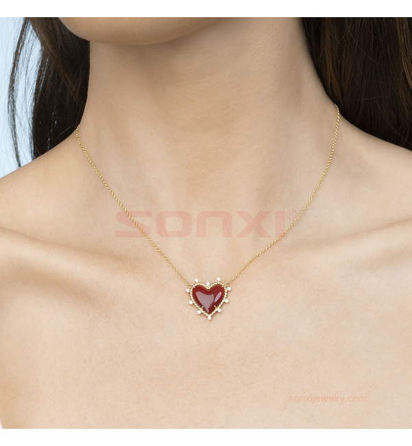 Diamond And Carnelian Heart Twist Necklace