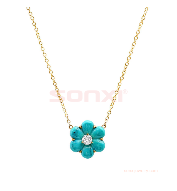 Diamond And Turquoise Carved Necklace